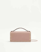 Rockstud Wallet With Chain In Grainy Calfskin