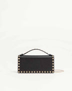 Rockstud Wallet With Chain In Grainy Calfskin