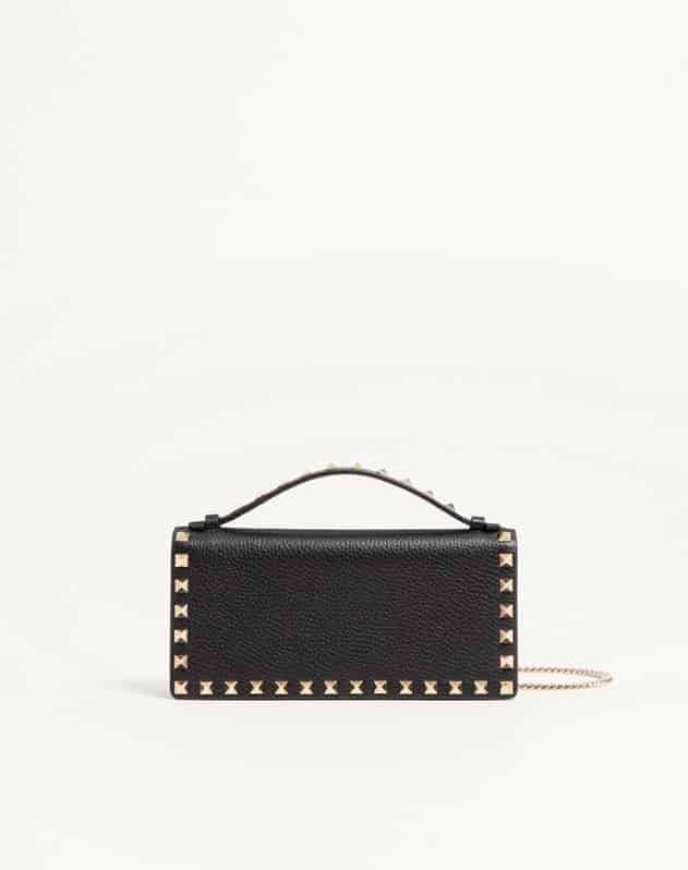 Rockstud Wallet With Chain In Grainy Calfskin