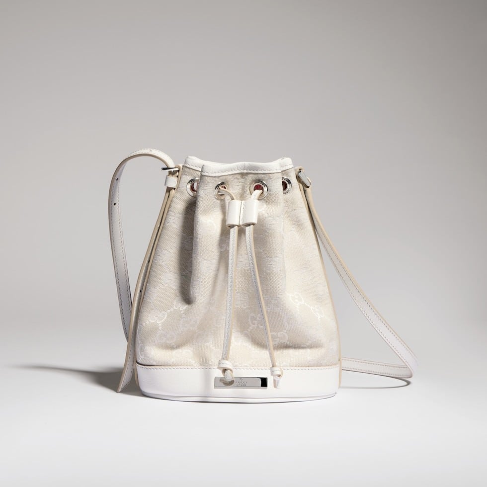 Mini bucket bag with Gucci plaque