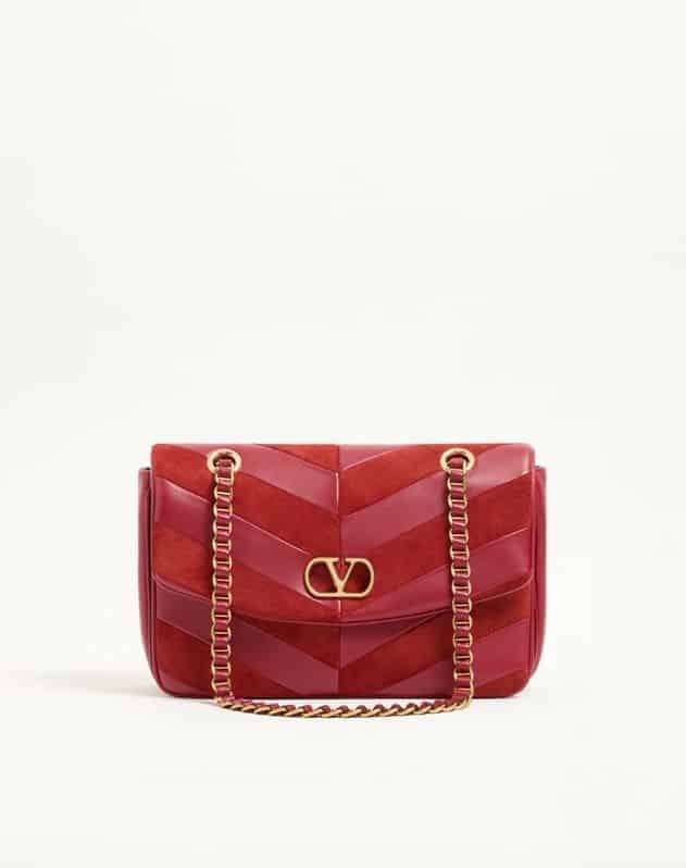 Valentino Garavani Djuna Medium Chain Bag In Suede And Nappa With Chevron Pattern