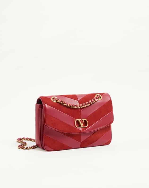 Valentino Garavani Djuna Medium Chain Bag In Suede And Nappa With Chevron Pattern
