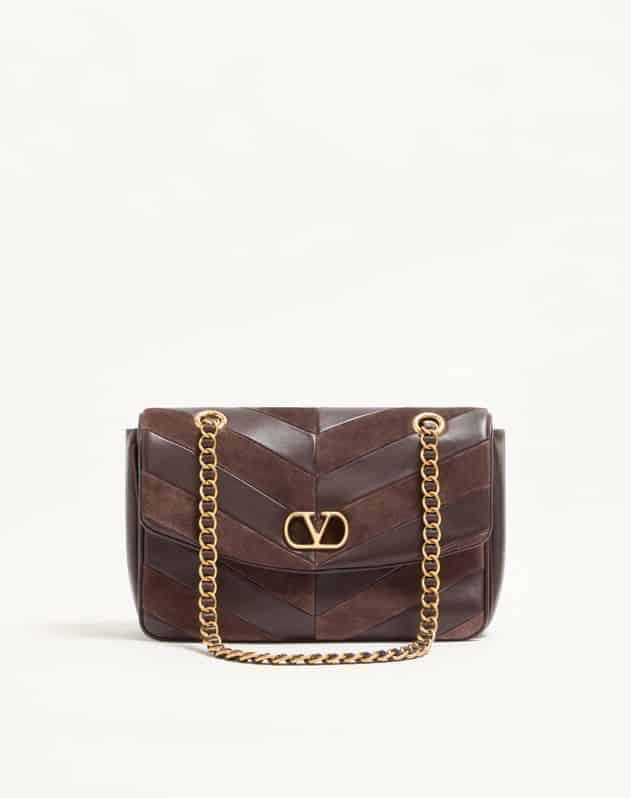 Valentino Garavani Djuna Medium Chain Bag In Suede And Nappa With Chevron Pattern