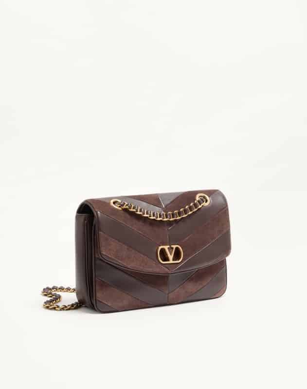 Valentino Garavani Djuna Medium Chain Bag In Suede And Nappa With Chevron Pattern