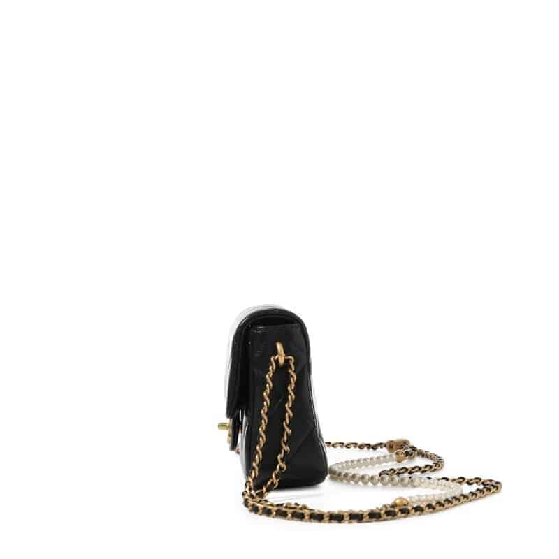 Black Quilted Lambskin Flap Bag Pearl Crush Gold Hardware