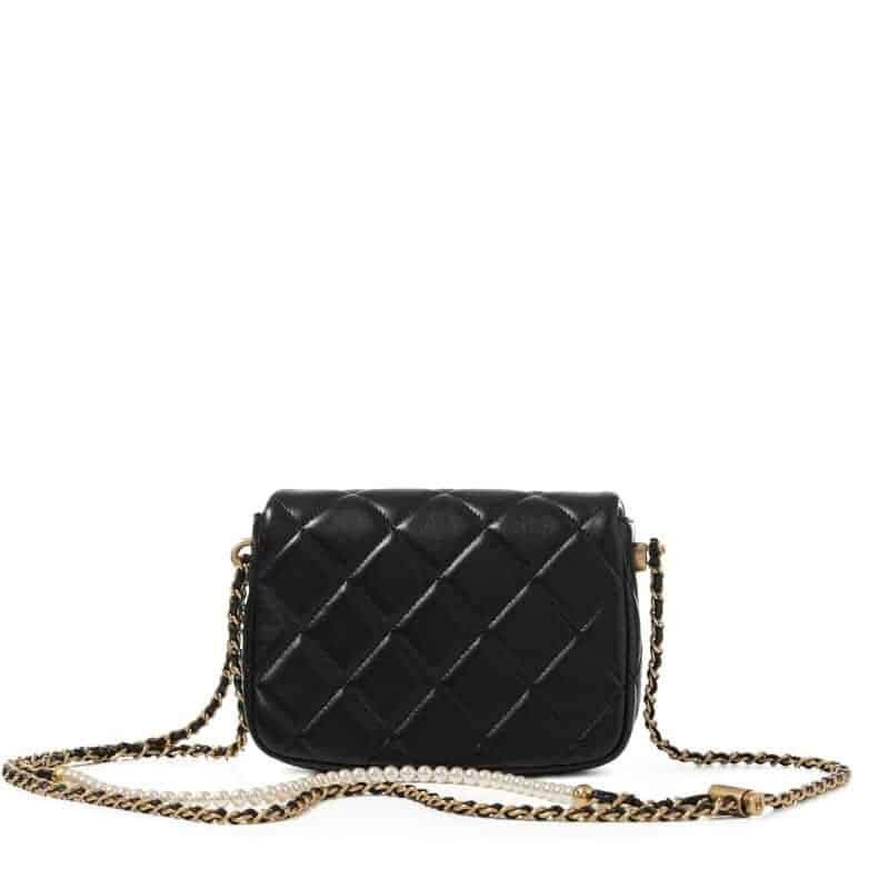 Black Quilted Lambskin Flap Bag Pearl Crush Gold Hardware