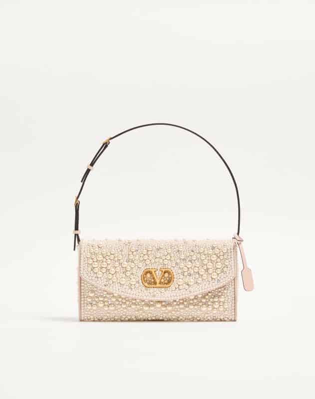 Valentino Garavani Devain Small Shoulder Bag With Pearls And Rhinestones