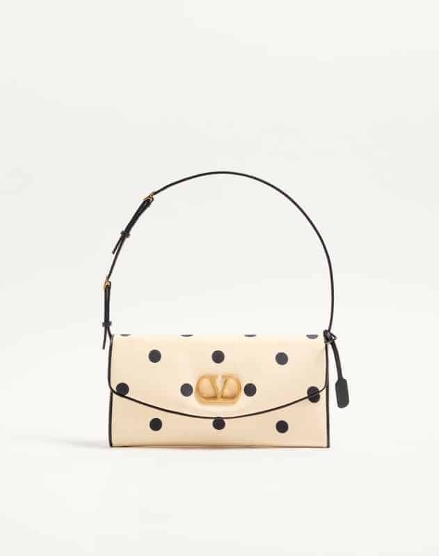 Valentino Garavani Devain Small Shoulder Bag In Moiré Plus De Pois Fabric