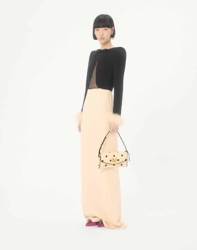 Valentino Garavani Devain Small Shoulder Bag In Moiré Plus De Pois Fabric