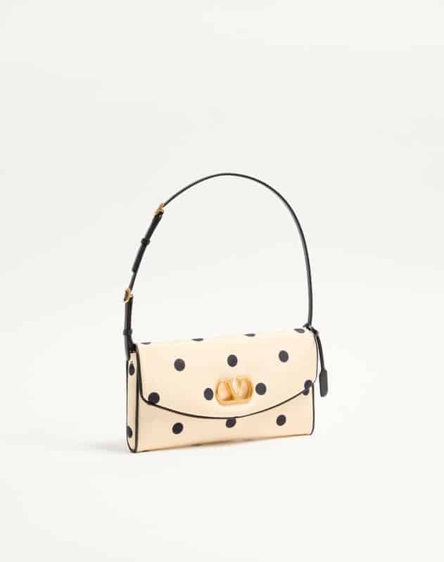 Valentino Garavani Devain Small Shoulder Bag In Moiré Plus De Pois Fabric