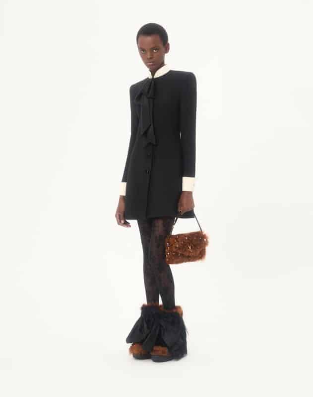 Valentino Garavani Devain Small Shoulder Bag In Lamb Fur With Rhinestones.