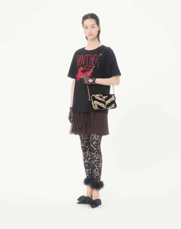 Valentino Garavani Panthea Small Shoulder Bag In Python And Suede With A Chevron Pattern