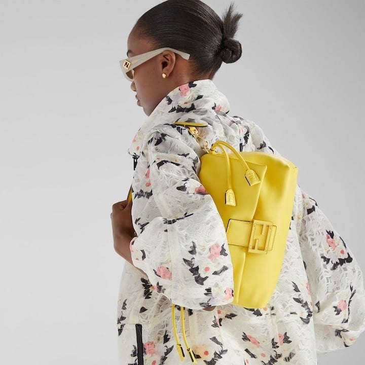 Mamma Baguette Medium Broom yellow nappa leather bag