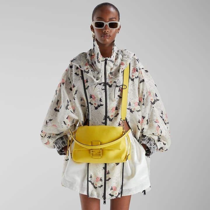 Mamma Baguette Medium Broom yellow nappa leather bag