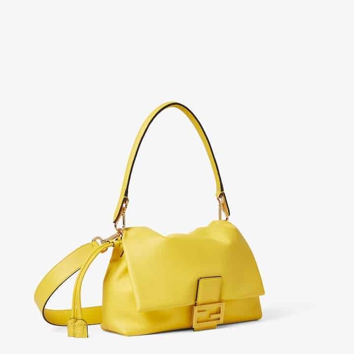 Mamma Baguette Medium Broom yellow nappa leather bag