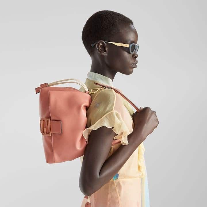 Mamma Baguette Medium Pink nappa leather bag