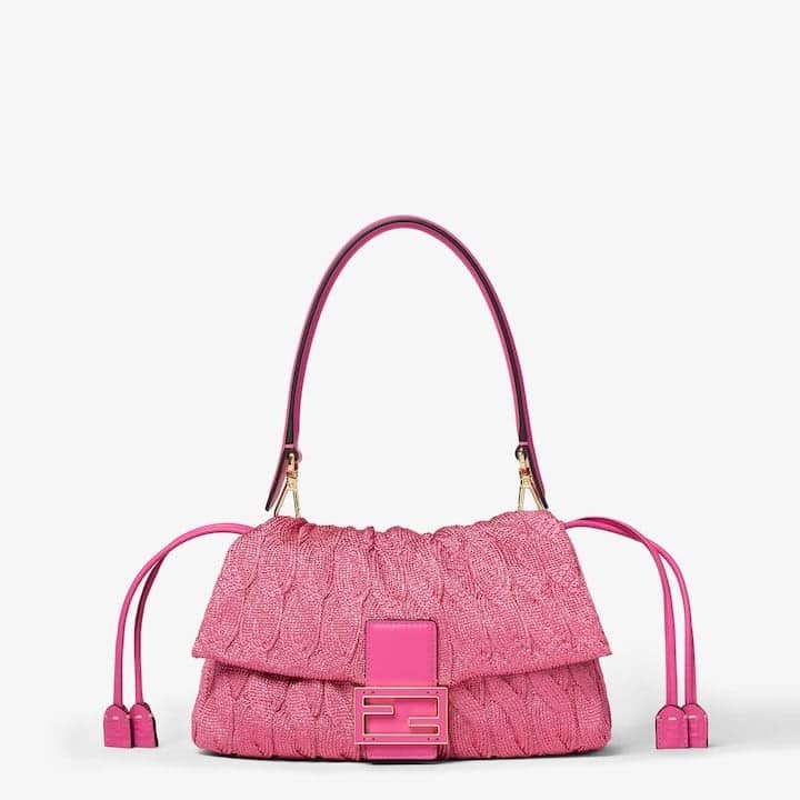 Mamma Baguette Medium Fuchsia cable-knit bag