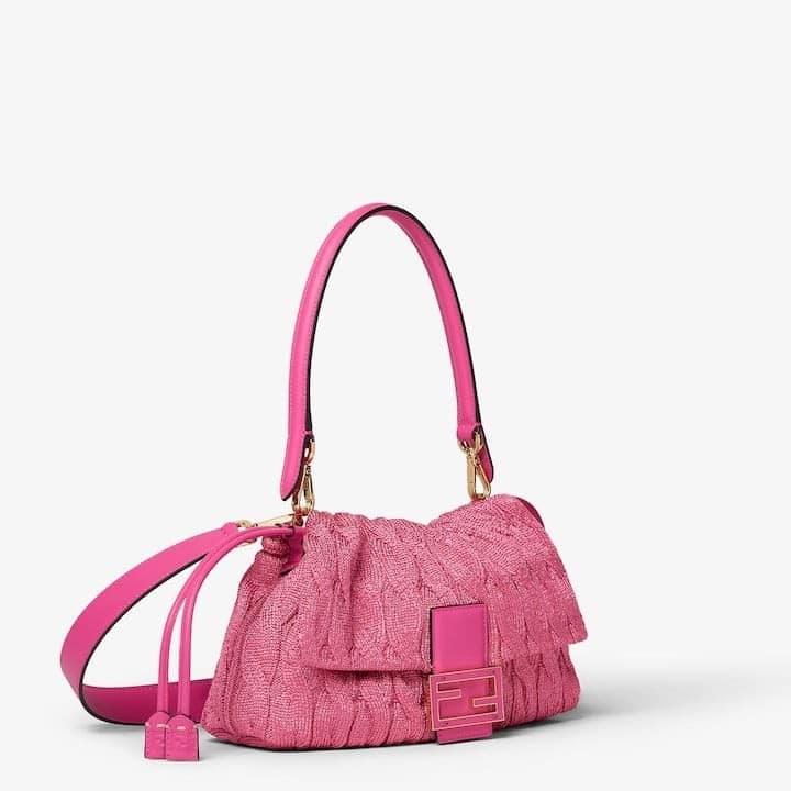 Mamma Baguette Medium Fuchsia cable-knit bag