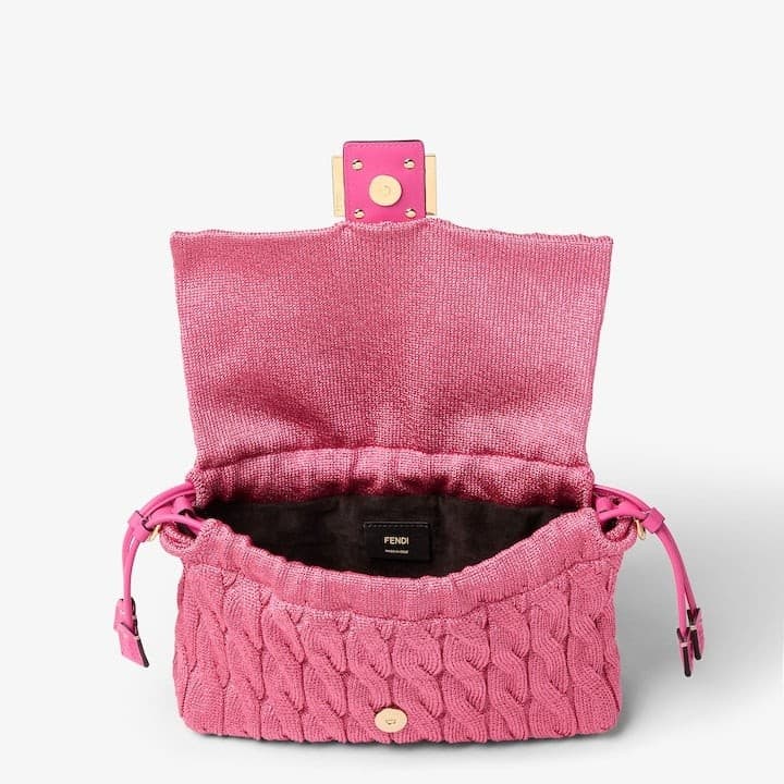 Mamma Baguette Medium Fuchsia cable-knit bag