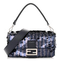 Sequin Paillettes Vitello Grace Striped Baguette Dark Blue Lunai