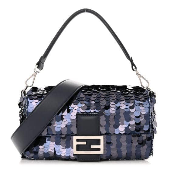 Sequin Paillettes Vitello Grace Striped Baguette Dark Blue Lunai