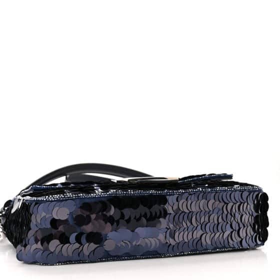 Sequin Paillettes Vitello Grace Striped Baguette Dark Blue Lunai
