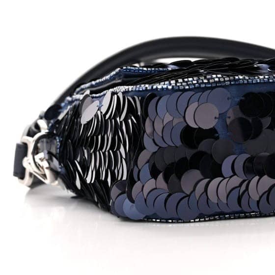 Sequin Paillettes Vitello Grace Striped Baguette Dark Blue Lunai
