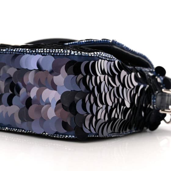 Sequin Paillettes Vitello Grace Striped Baguette Dark Blue Lunai
