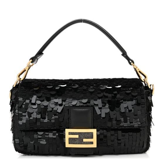 Sequin Paillettes Shiny Nappa Sex and the City Baguette Black