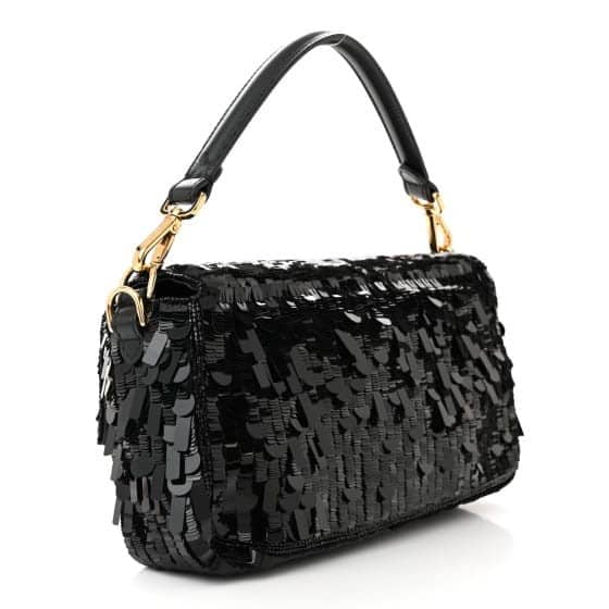 Sequin Paillettes Shiny Nappa Sex and the City Baguette Black