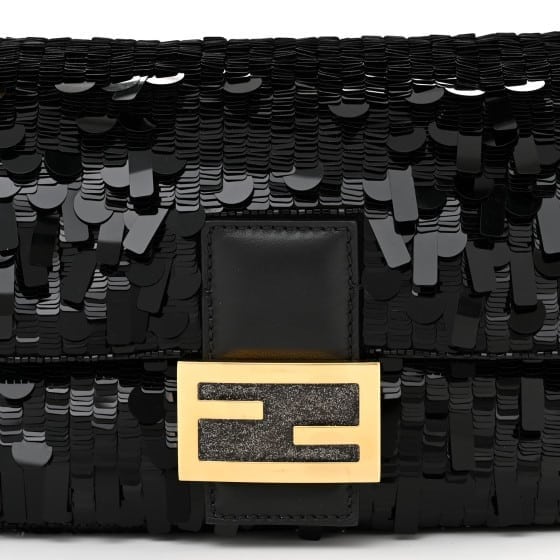 Sequin Paillettes Shiny Nappa Sex and the City Baguette Black