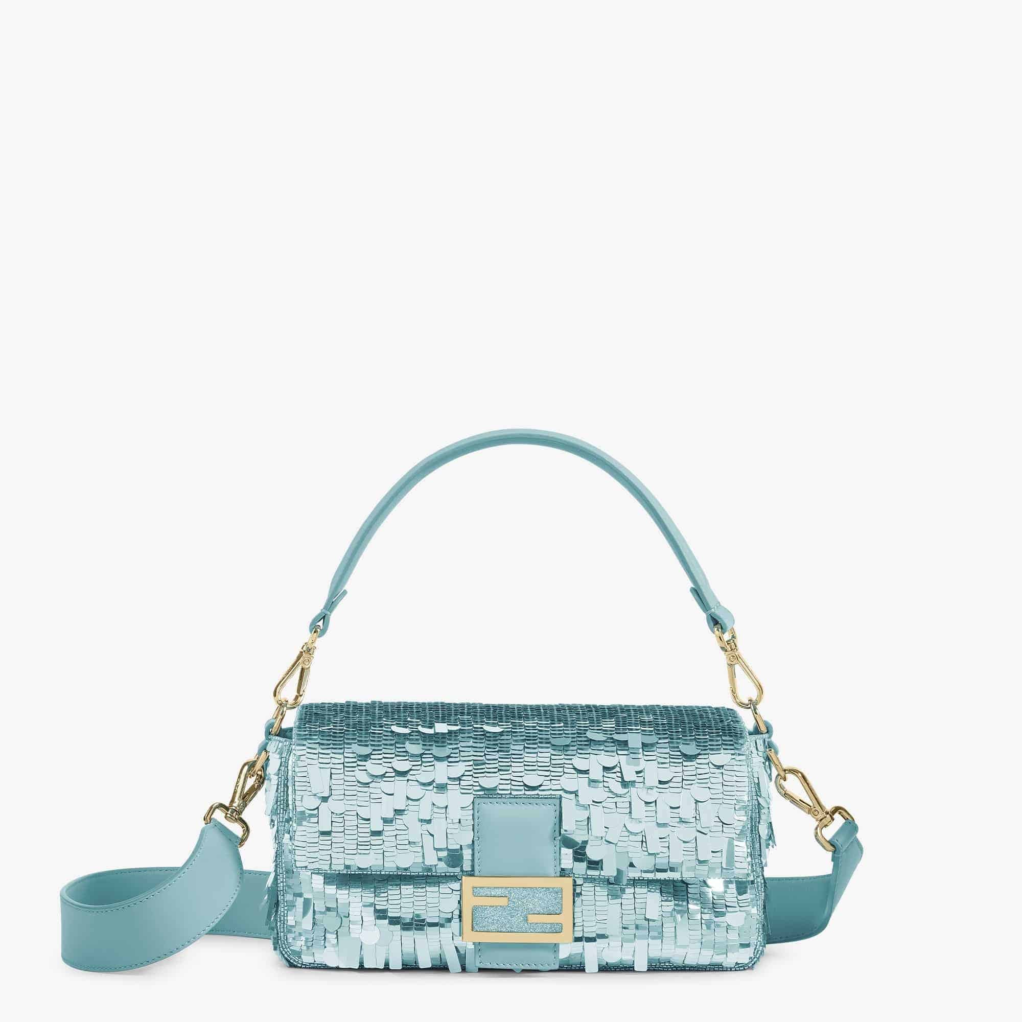 Baguette Bag embroidered with light blue sequins
