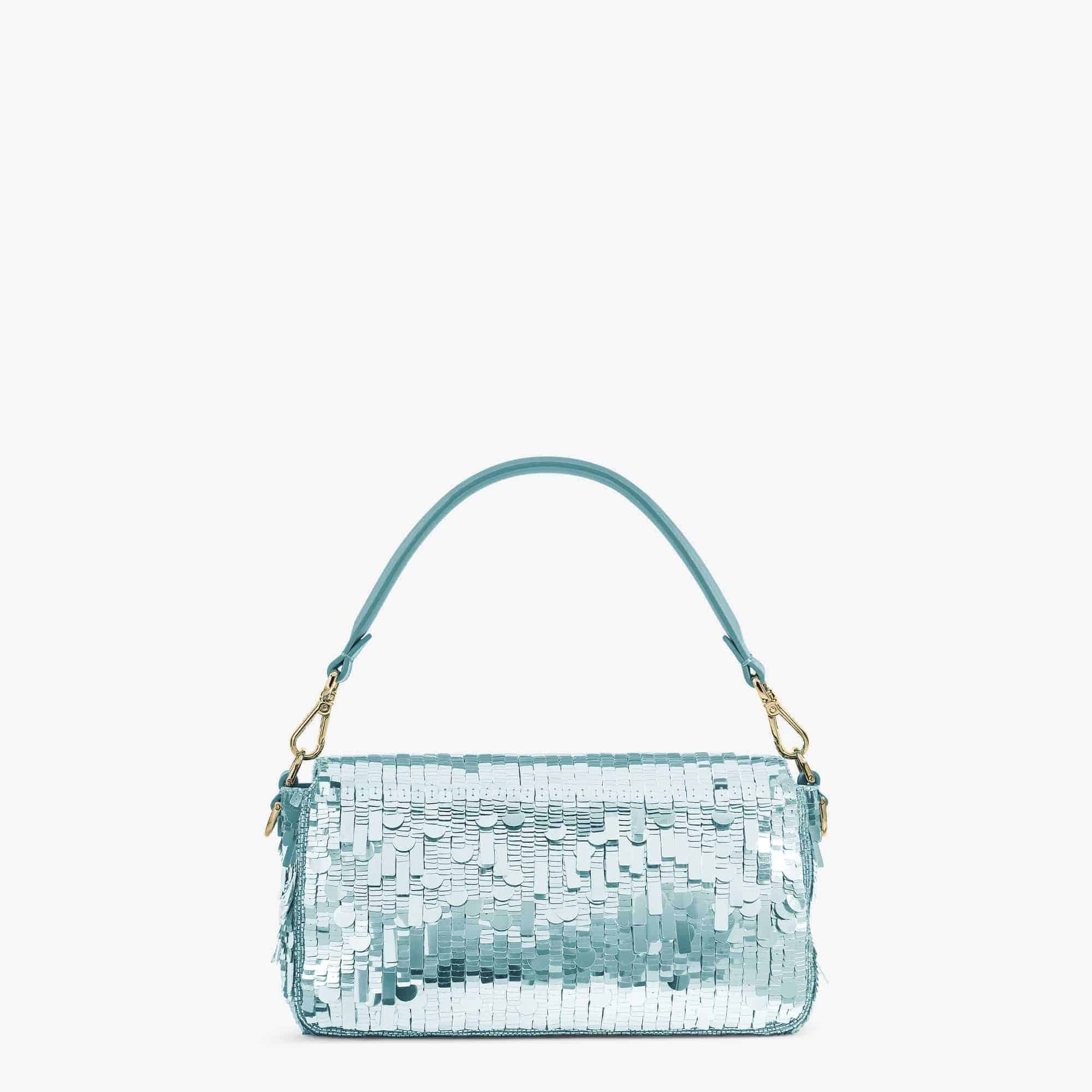 Baguette Bag embroidered with light blue sequins