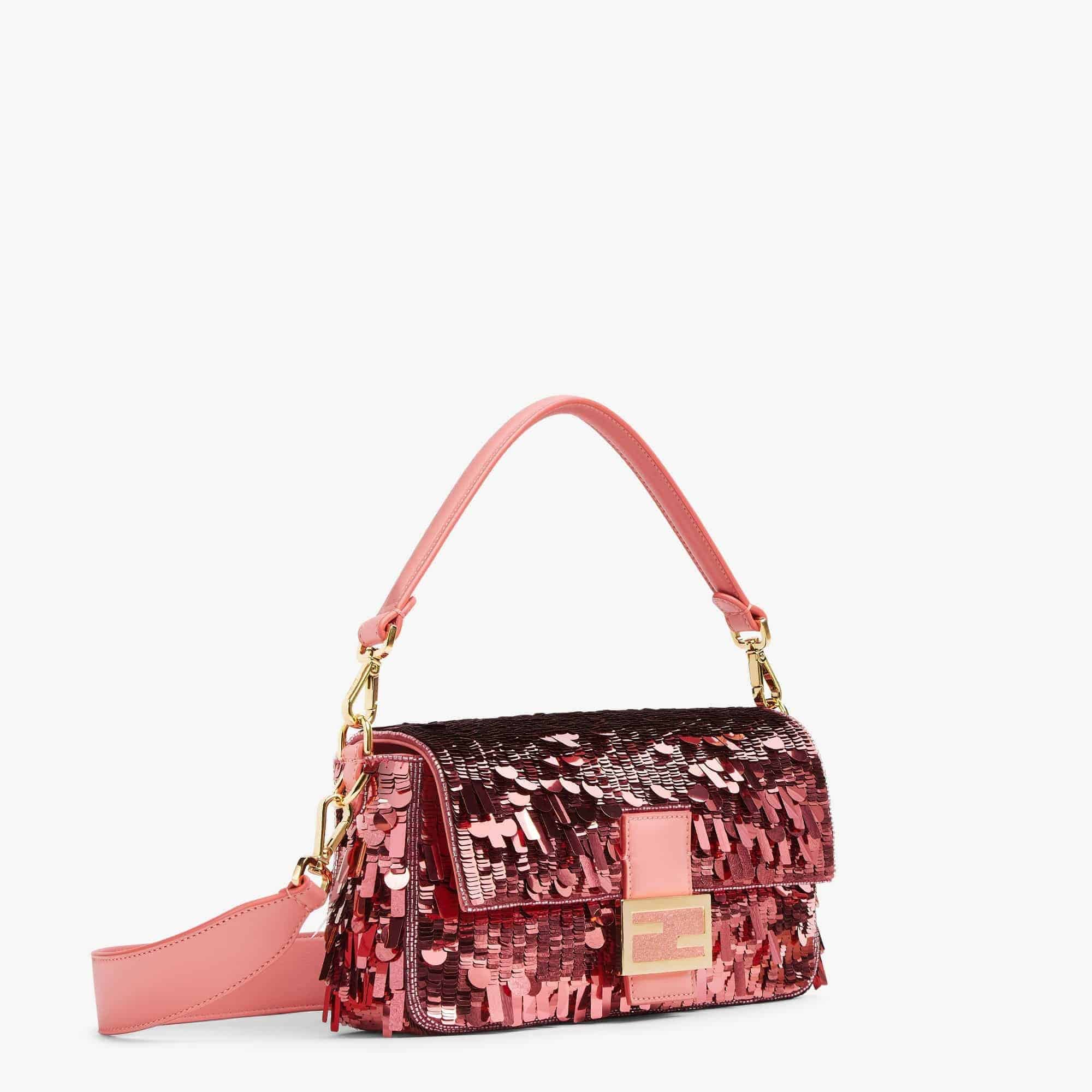 Baguette Bag embroidered with pink sequins
