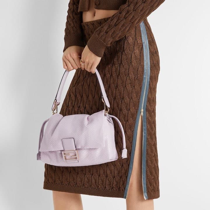 Mamma Baguette Medium Anemone purple python leather bag