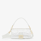 FENDI Iconic Medium Baguette Bag – White Metallic Sequin Embroidery