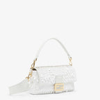 FENDI Iconic Medium Baguette Bag – White Metallic Sequin Embroidery