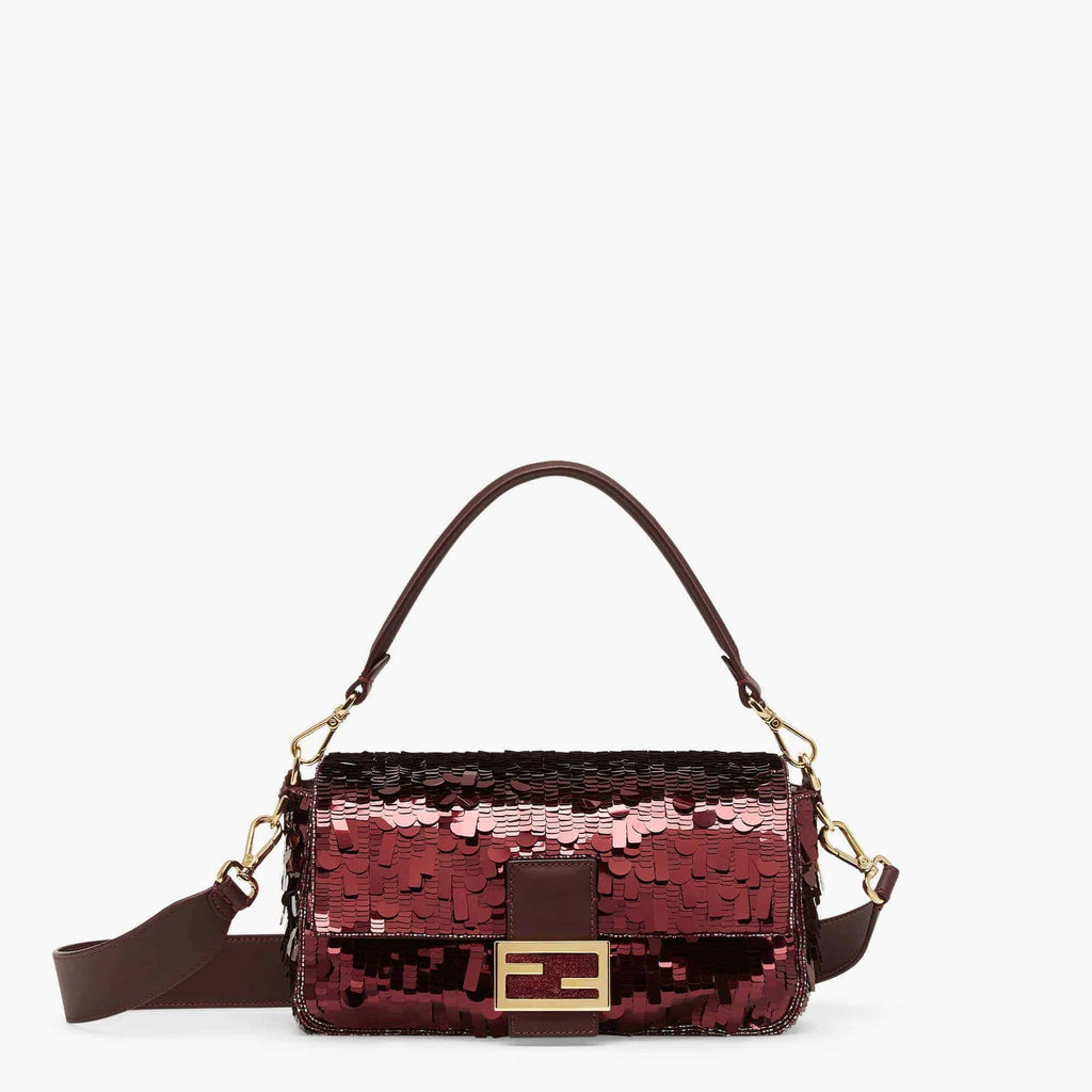 FENDI Iconic Medium Baguette Bag – Burgundy Metallic Sequin