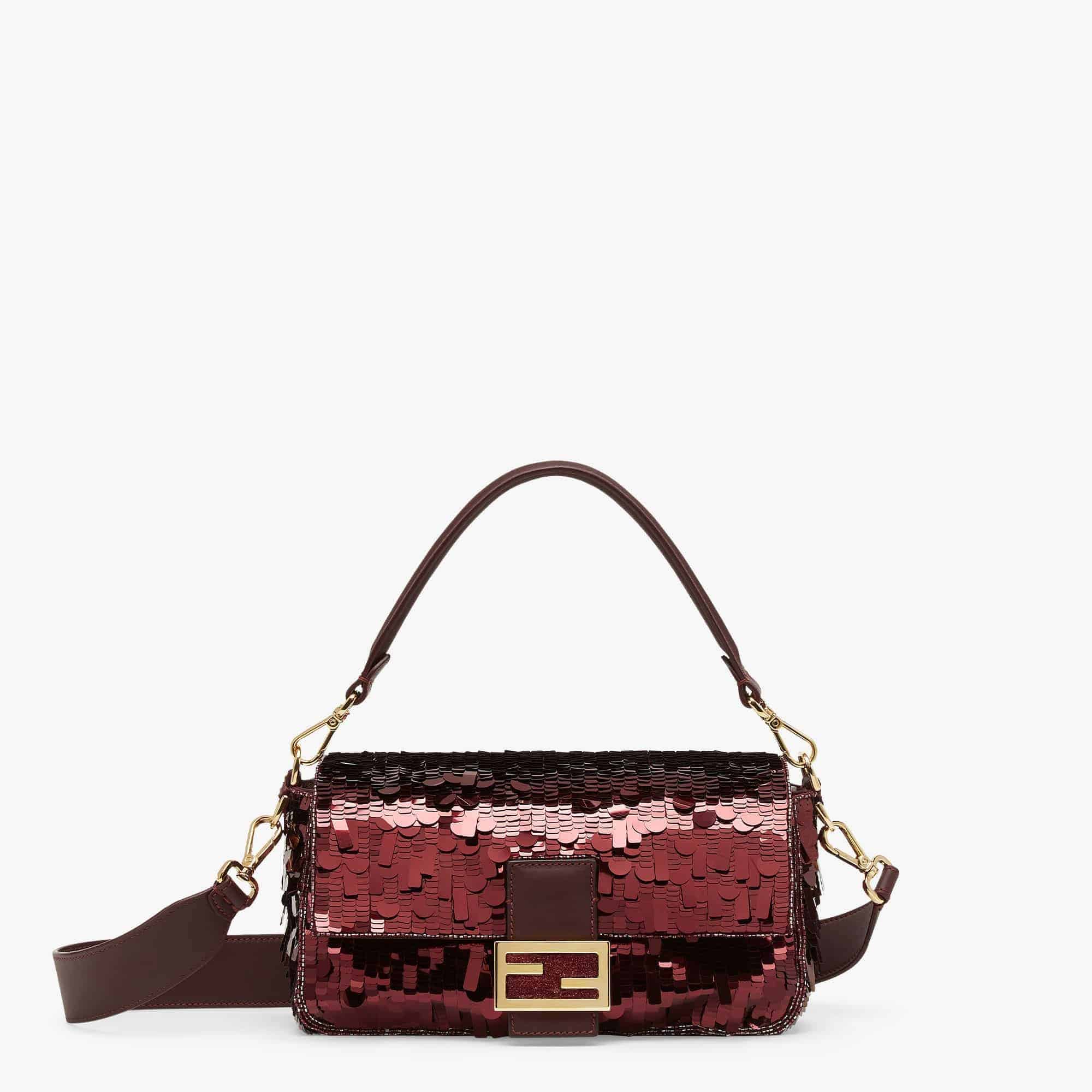FENDI Iconic Medium Baguette Bag – Burgundy Metallic Sequin