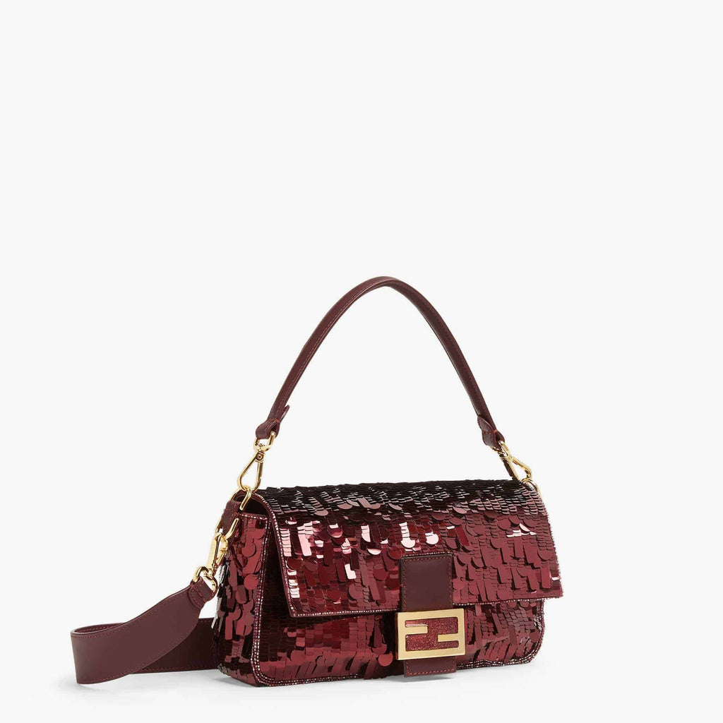 FENDI Iconic Medium Baguette Bag – Burgundy Metallic Sequin