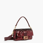 FENDI Iconic Medium Baguette Bag – Burgundy Metallic Sequin