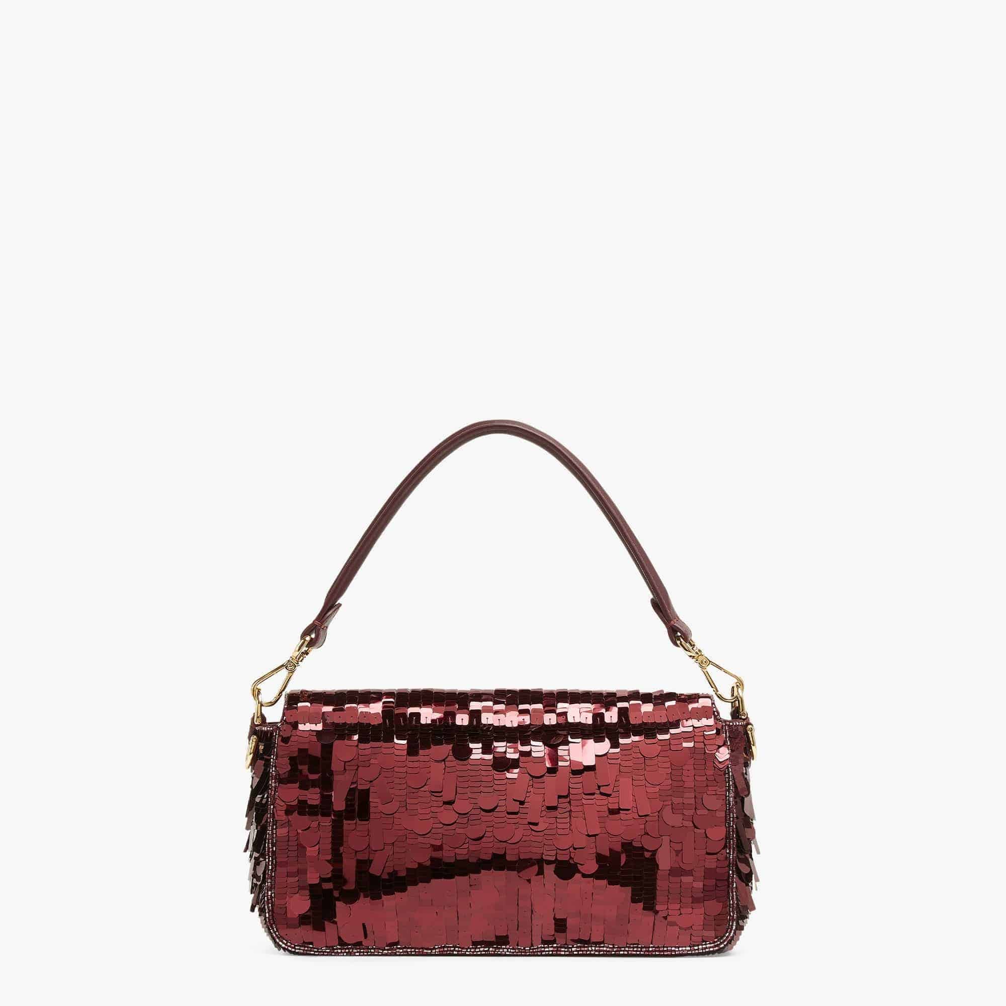 FENDI Iconic Medium Baguette Bag – Burgundy Metallic Sequin