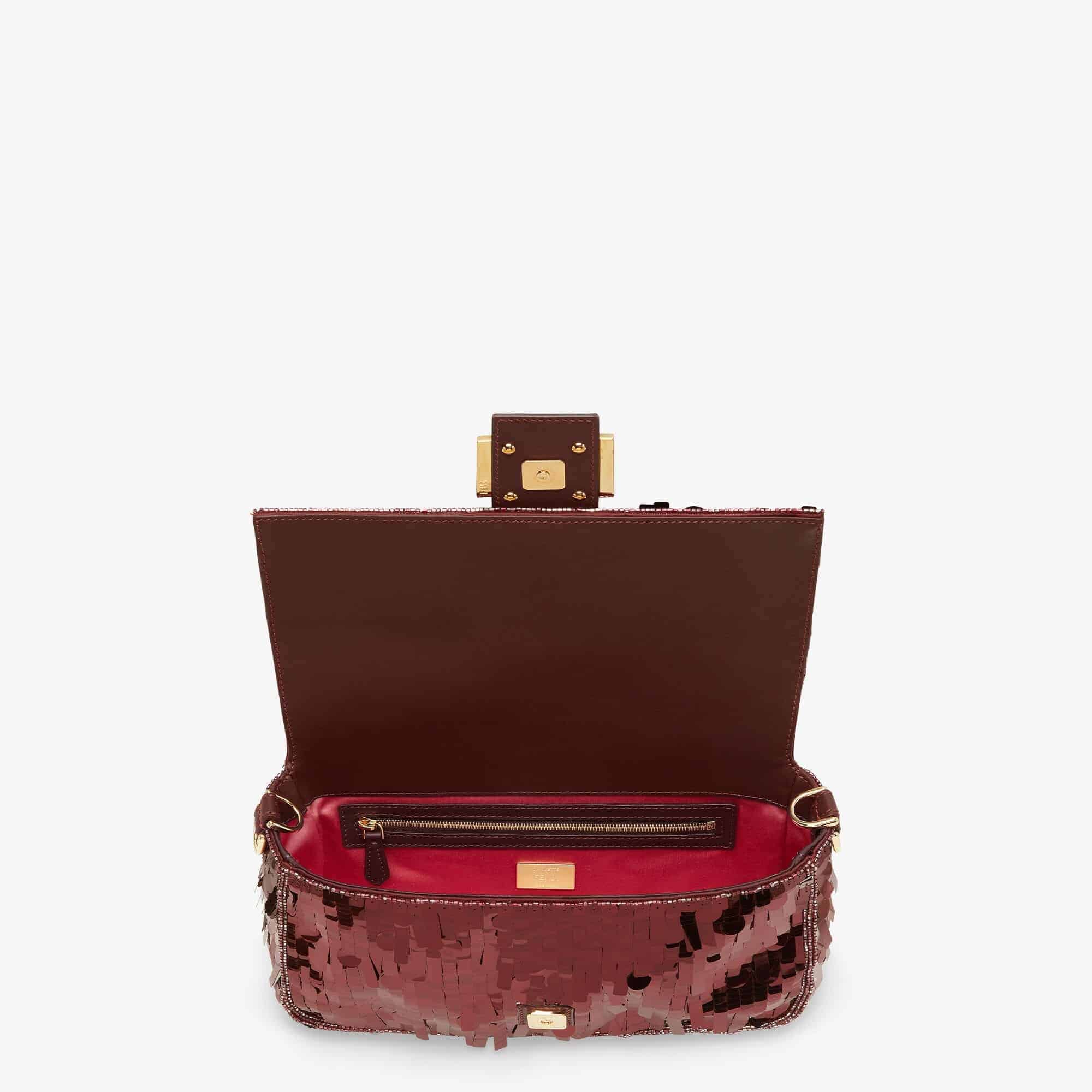 FENDI Iconic Medium Baguette Bag – Burgundy Metallic Sequin