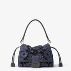 Mamma Baguette Medium Dark blue Floral À Jour denim bag