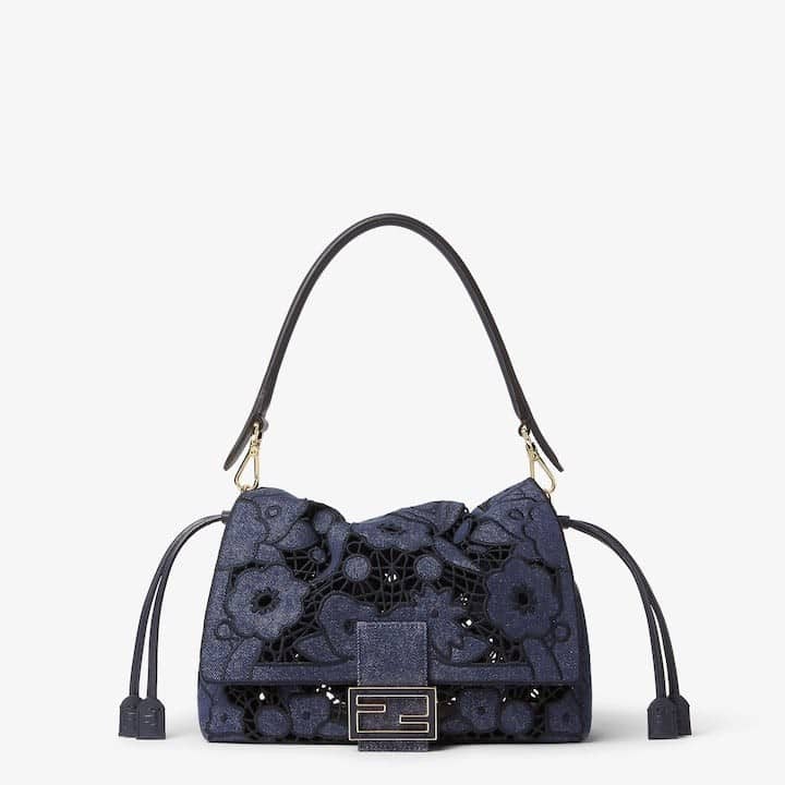 Mamma Baguette Medium Dark blue Floral À Jour denim bag