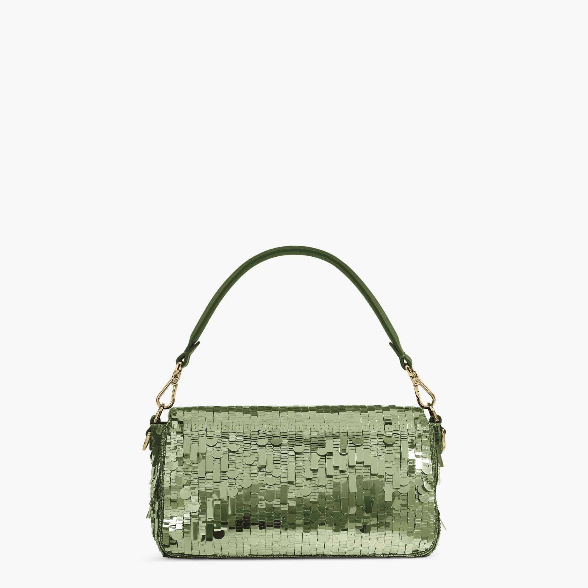 FENDI Iconic Medium Baguette Bag – Green Sequin Embroidery