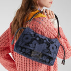 Mamma Baguette Medium Dark blue Floral À Jour denim bag
