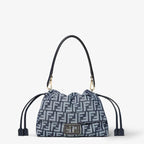 Mamma Baguette Medium Dark blue denim-effect FF jacquard bag