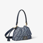 Mamma Baguette Medium Dark blue denim-effect FF jacquard bag
