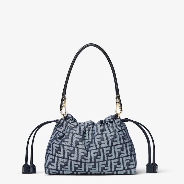 Mamma Baguette Medium Dark blue denim-effect FF jacquard bag